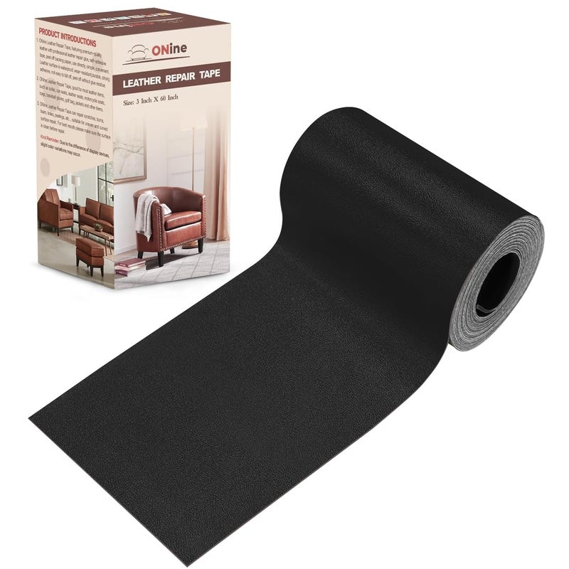 ONine Leather Repair Patch Leather Repair Tape  3 x 60 inches Leather Repair Patch for Furniture Vinyl Repair kit Leather Couch Patch for Sofas  Furniture  car Seats(Black-Fine Grain) - Image 1